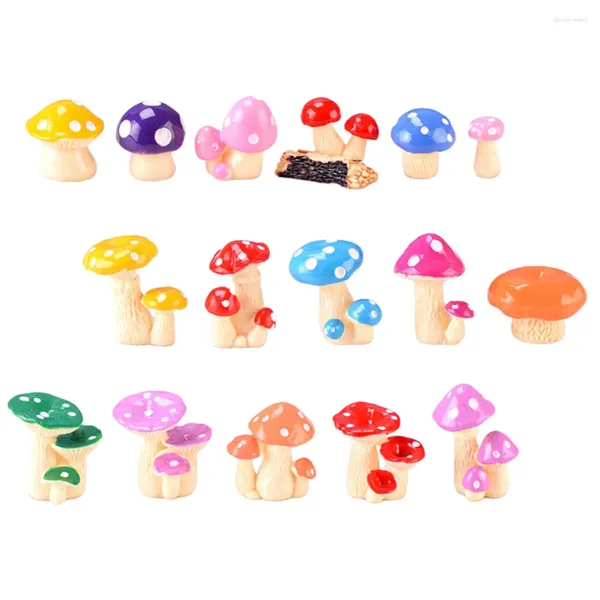 Décorations de jardin 16 pcs champignon garniture statue ornements mini figurines en vrac décor accessoires miniatures