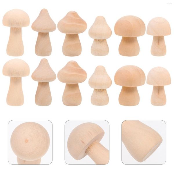 Décorations de jardin 18 pcs mini jouets pour enfants petits décors de champignons en bois bricolage peinture corps enfants graffiti prop modèles inachevés orner