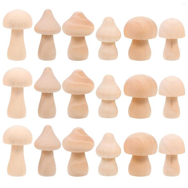 Décorations De Jardin 18 Pcs Petit Champignon En Bois Graffiti Orner DIY Peinture Décors Sculptures Maison Ongles Modèles Enfants Jouets Ornements De Bureau