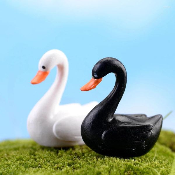 Décorations de jardin 1pc 2 couleurs noir blanc cygne ornement miniature figurine plante pot fée décor