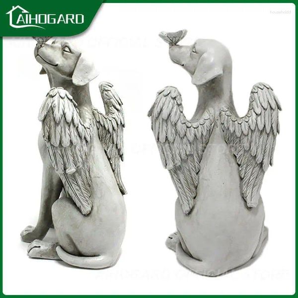 Décorations de jardin 1pc ange chien papillon hommage chiot statue sculpture extérieure résine décor artisanat mignon cour arrière-cour ornement figurines