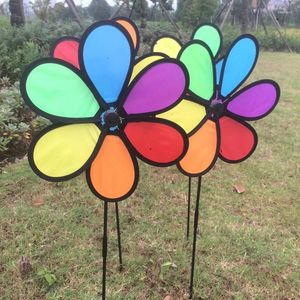 Gardendecoraties 1 pc Flower Windmill 3D Multicolor Rainbow Wind Spinner Toy Yard Decoratie Ornament Kids voor kerstfeest