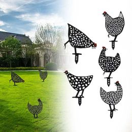 Decoraciones de jardín, 1 pieza, estatua de gallina y pollo, arte creativo, estacas decorativas para césped, adornos de jardinería de Anim de gallo de Metal