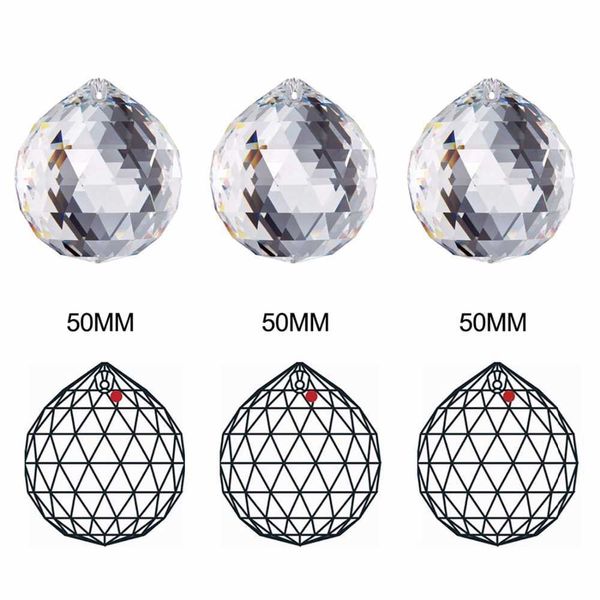 Decoraciones de jardín, 1 unidad, bola de prisma de 50mm/2 pulgadas, bola de cristal colgante, prisma facetado, fabricante de bolas para ventana/boda/coche