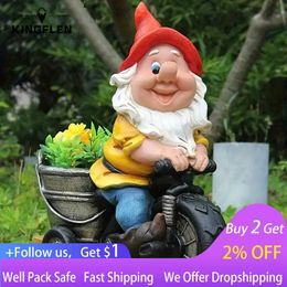 Décorations De Jardin 1pc Résine Nain Statue Gnome Ornement Nain Sur Tricycle Artisanat Oiseau Nourrir Ornement Pour Jardin Cour Pelouse Patio Extérieur Décor L230714