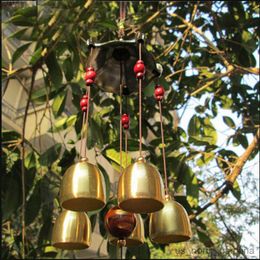 Decoraciones de jardín 1 Uds 62cm campanas de cobre Pentágono pabellón dibujo de monedas hogar patio jardín Feng Shui campanas de viento regalo para Amiga R230613
