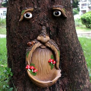 Décorations de jardin 1set faces d'arbre décor extérieur vieil homme hugger sculpture pour la vie sauvage alimentation