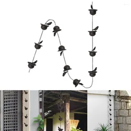 Decoraciones de jardín 2.4M Pájaro de hierro móvil Decoración de cadena de lluvia al aire libre Colgador adjunto Campanas de viento para el parque Hogar Decoración de bajante de techo