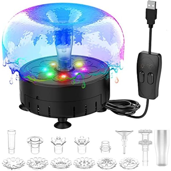 Decoraciones de jardín 2,5 W bomba de fuente de agua USB con luz LED flotante DIY Kit al aire libre para pájaro baño estanque pecera 230727