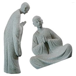 Décorations de jardin 2 pcs Micro Paysage Bouddha Statue Petit Moine Petite Figurine Ornement Figurines en Pierre