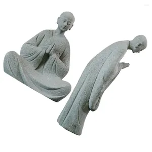 Décorations de jardin 2 pcs Micro Paysage Bouddha Statue Ornement Moine Figurine Pierre Décor Traditionnel Statues pour Mini Maison Zen