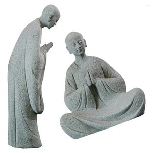 Décorations de jardin 2 pcs Micro Paysage Bouddha Statue Traditionnelle Monk Décor Ornement Petite Sculpture Petite Figurine en Pierre