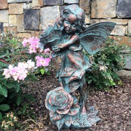 Tuindecoraties 20 "H Lilian Rose Fairy in bronzen patina extra grote sculpturen beelden gazon ornamenten decoratie voor tuin