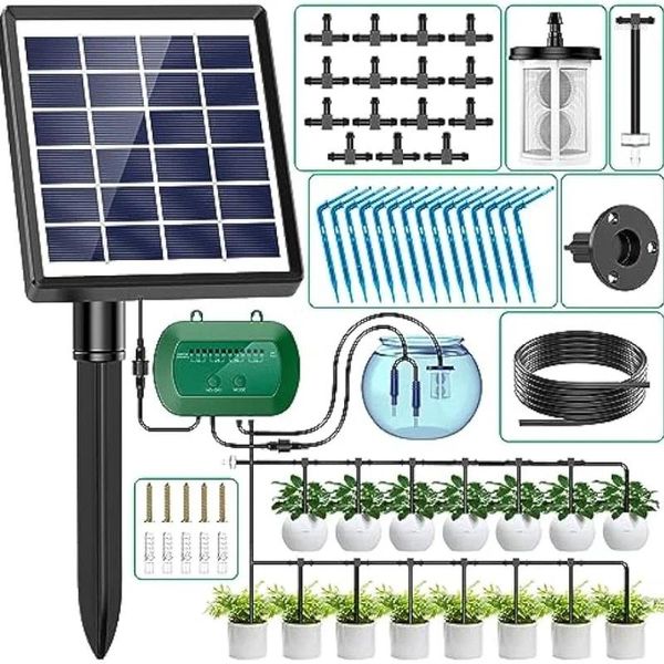 Decoraciones de jardín 2024 Último kit de riego por goteo para plantas en macetas Sistema solar soporte de riego automático