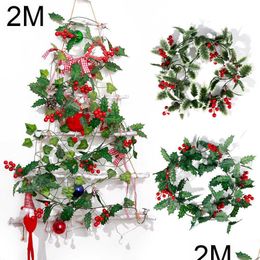 Tuin Decoraties 2M Kunstmatige Plant Nep Rode Bessen Kerst Rotan Diy Guirlande Krans Xmas Boom Opknoping Ornamenten Home Living Dhkvo