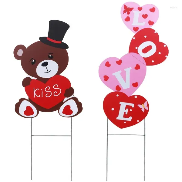 Décorations de jardin 2pc extérieur ours amour cour signe 2023 saint valentin décoration de mariage piquet -