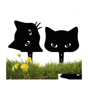 Tuindecoraties 2 stks Halloween Black Cat Metal Sign Yard Lawn Lawn Silhouetten met stakes drop levering home patio dhwml