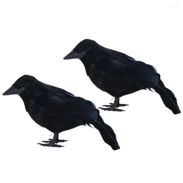 Décorations de jardin 2pcs Halloween Crow Modèle Réaliste Décoratif Faux Plume Ornement Effrayé Prop