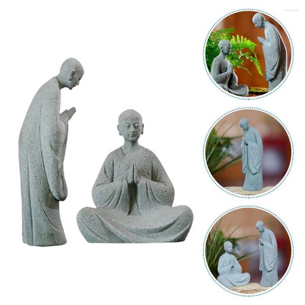 Décorations de jardin 2pcs Little Monk Statue Sculpture de style chinois Décoration Figurine décorative