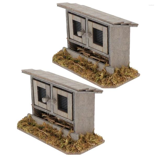 Décorations de jardin 2pcs miniatures rétro poulaillers modèles maison disposition poulailler accessoires