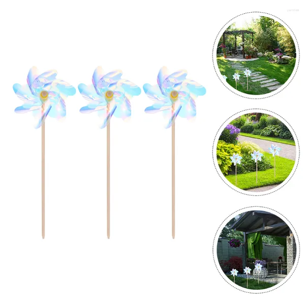 Decoraciones de jardín 3 PCS Molino de viento colorido Juguete interesante Spinners Niños Juguetes de madera Molinetes Patio Multipropósito