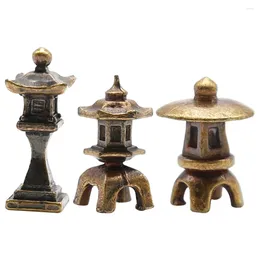 Décorations de jardin 3 pcs Statue de tour de cuivre Statue de lanterne en forme d'hexagone Modèle de pagode