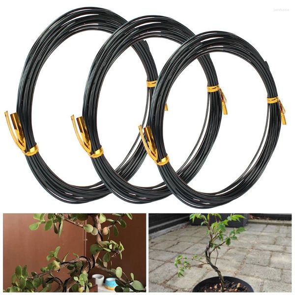 Decoraciones de jardín 3 rollos de alambre de entrenamiento de bonsái de aluminio anodizado con tamaño (1,0 mm 1,5 2,0 mm) (negro) Decoración