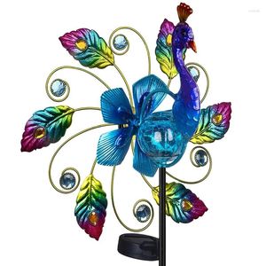 Tuindecoraties 35 inch Solar Peacock Wind Spinner Outdoor Metalen Kinetische spinners Decor Sculptuur Stakverlichting