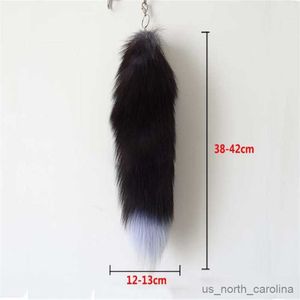 Décorations de jardin 38-42CM Sac pour femmes Queue de fourrure de renard Artificielle Animal Charme Queue porte-clés Long Sac à main Bibelot Accessoire Furry Porte-clés R230613