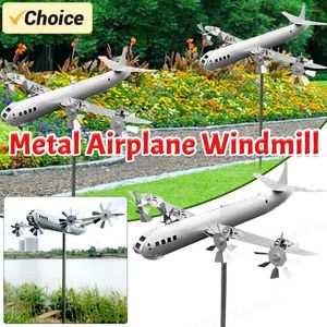 Tuindecoraties 3D metalen vliegtuig Windmol IJzeren Vliegtuigen Wind Spinners Lawn Pinwheel Outdoor Courtyard Sculpture