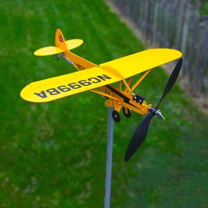 Tuindecoraties 3D Piper J3 Cub Windspinner Vliegtuig Metalen Vliegtuig Windwijzer Buiten Dak Windrichting Indicator Windwijzer Tuindecoratie 230920