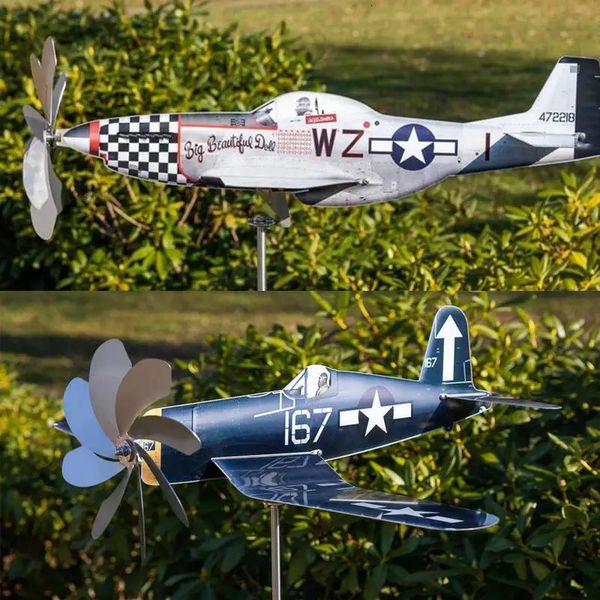 Décorations de jardin 3D avion vent spinner météo girouette plug décor en acier inoxydable avion moulin à vent sculpture pour extérieur 231127