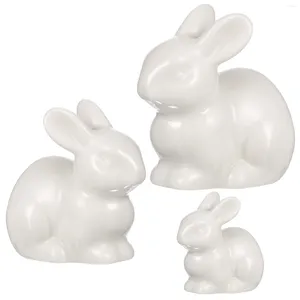 Décorations de jardin 3pcs lapins miniatures en céramique
