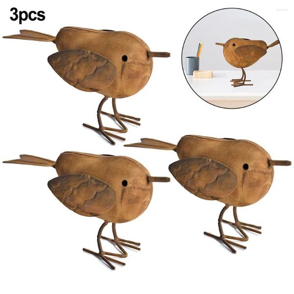 Décorations de jardin 3pcs métal Robin Bird ornements pour accessoires d'extérieur Vintage Decor Statues de fer Sculptures