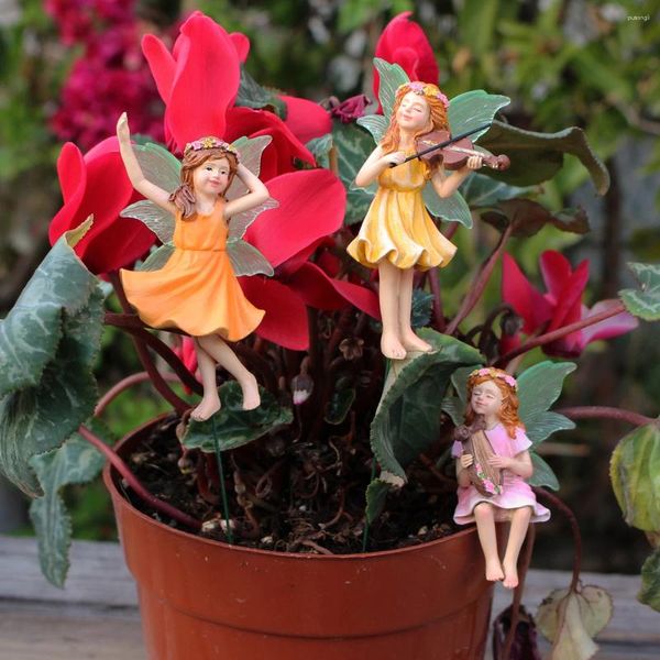 Décorations de jardin 3pcs mini résine Playing Dance Flower Fairy Model Model Model Pot et sable Décoration de table de sable adaptée comme cadeau pour F