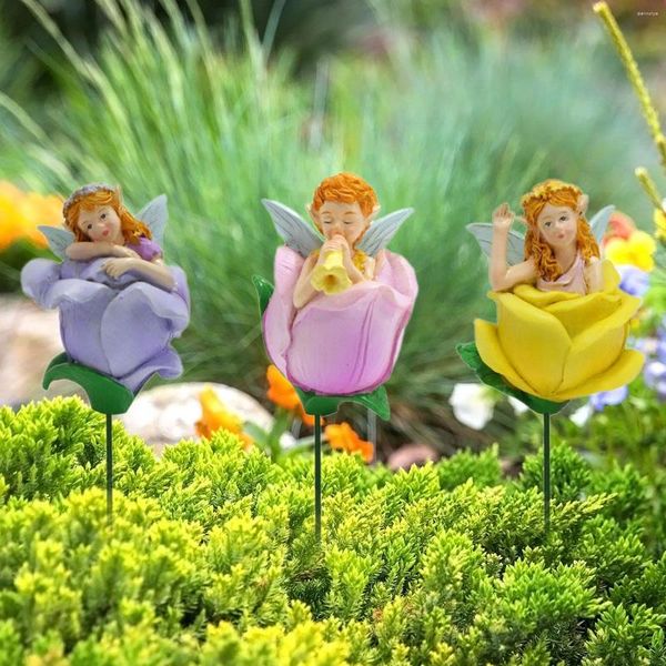 Décorations de jardin 3pcs Résine miniature statue Figurine Stakes décorative Angel Yard Sculpture Forway Farmhouse Flower Halway