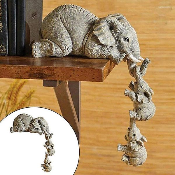 Décorations de jardin 3pcs / Set Figurines d'éléphant mignon tenant bébé résine artisanat ameublement cadeau amour maternel figurines d'animaux