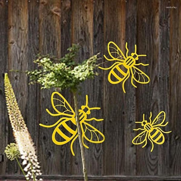 Décorations de jardin 3pcs Bumble Bee en acier inoxydable Clôture extérieure Tentures murales en métal Pendentif pour ferme Honeycomb Decor Ornements