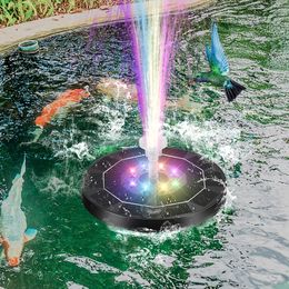 Tuindecoraties 3W Solar Bird Bath Fountain Pumps voor tuinen Zwembaden met LED -lichten Opbergbatterijen Spuit water 's nachts 230822
