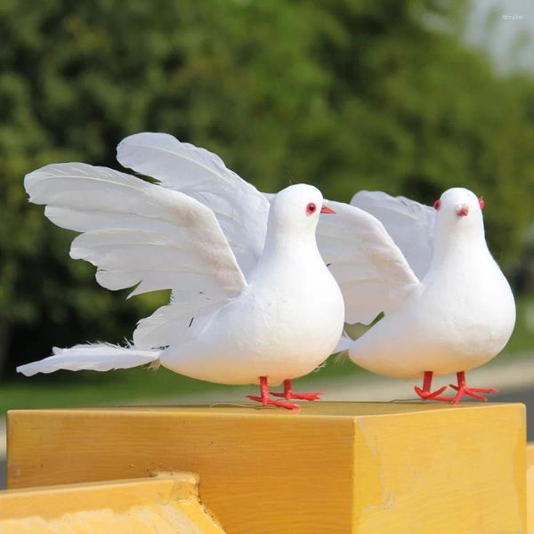 Décorations de jardin 4 pièces colombes artificielles oiseaux pigeons blancs mousse plume réaliste décoration de mariage de cour volante