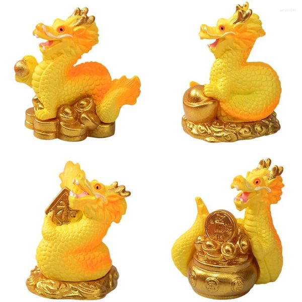 Décorations de jardin 4 pcs jouets de voiture dragon intérieur figure zodiac figurine décoration bureau minuscules statues résine miniature décorative