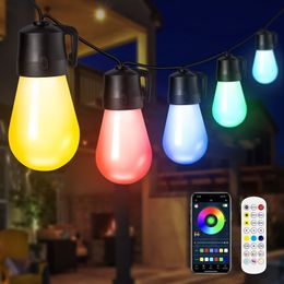 Tuindecoraties 49ft 15 lampen Smart Led String Lights App Control RGBW Fairy Light S14 Outdoor Christmas Garland Festoon Lamp Party Decor 230523