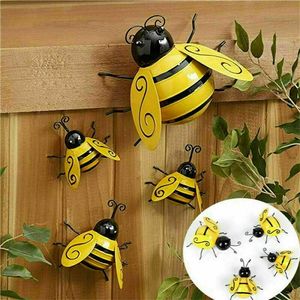 Decoraciones de jardín 4PCS Arte decorativo de metal Bumble Bee Patio trasero Acentos de jardín Adorno de pared 230606