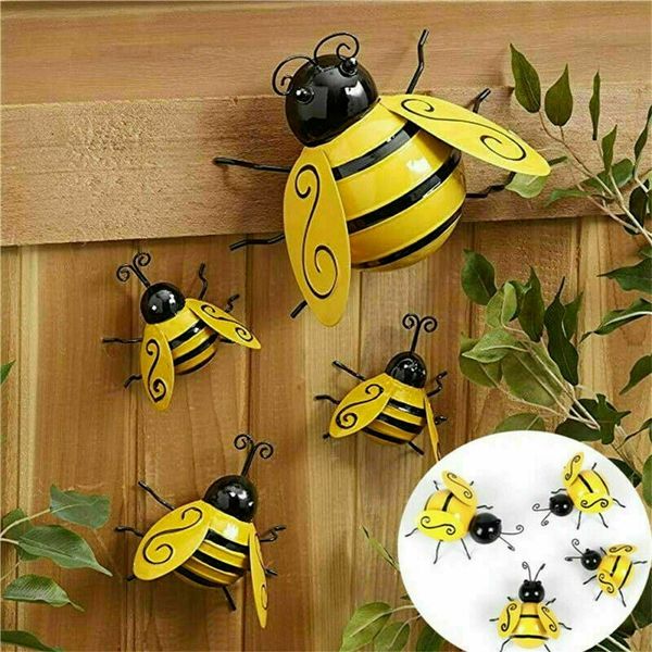 Décorations de jardin 4PCS Art décoratif en métal Bumble Bee Backyard Accents de jardin Ornement mural 230606