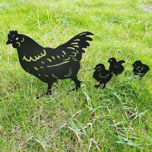 Décorations de jardin 4pcs Hen Chick Family Metal Stakes décor sur pelouses Animal Decoration Outdoor Yard Art