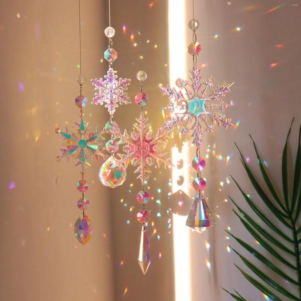 Décorations de jardin 4pcs Suncatcher Snowflake Crystal Light Collection Pendent Durable Hangable Catching Bijoux Réolite réfléchie