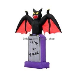 Décorations de jardin 5 pieds de haut Halloween chauve-souris noire gonflable sur pierre tombale LED lumières décor extérieur intérieur vacances Blow Up Lighted D Otvk9