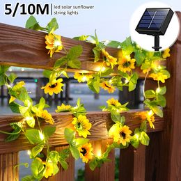 Décorations de jardin 50 100LED guirlandes de tournesol solaire guirlandes de fleurs artificielles lumière étanche fée balcon décor 230717
