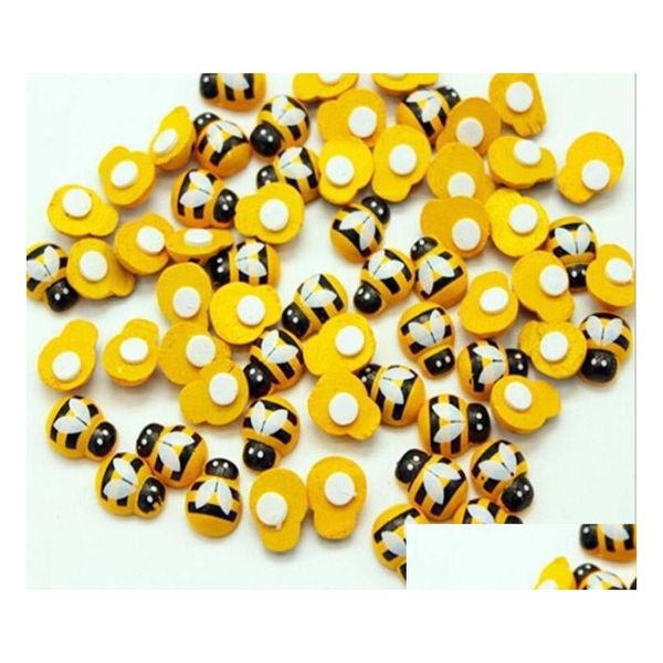 Décorations de jardin 500pcs / lot mini abeille en bois coccinelle coccinelle bricolage coccinelle aimant miniature ornements mur fenêtre autocollant mousse B Dholk