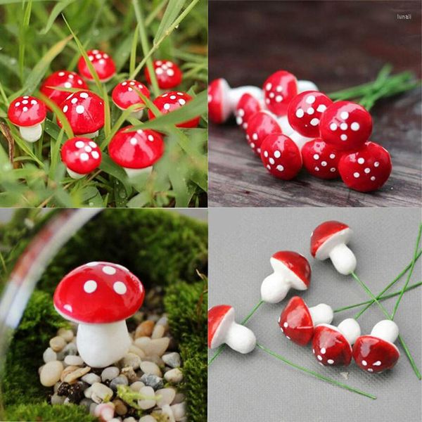 Décorations de jardin 50pcs Terrarium de champignons rouges Miniatures artificielles Fée Mini Décor Mousse